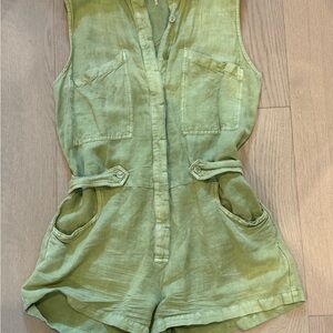 Green Sleeveless Button-Up Romper